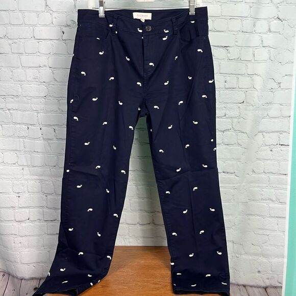 10 Talbots Navy Embroidered White Whale Ankle Pant - Picture 1 of 7